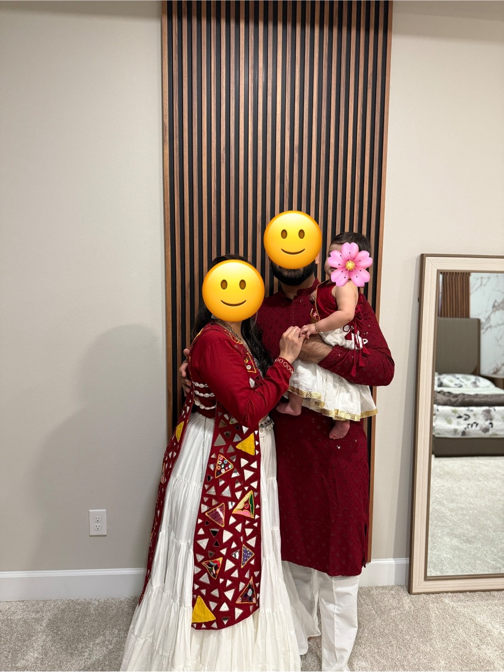 Maroon and White Family Navratri chaniya choli Set